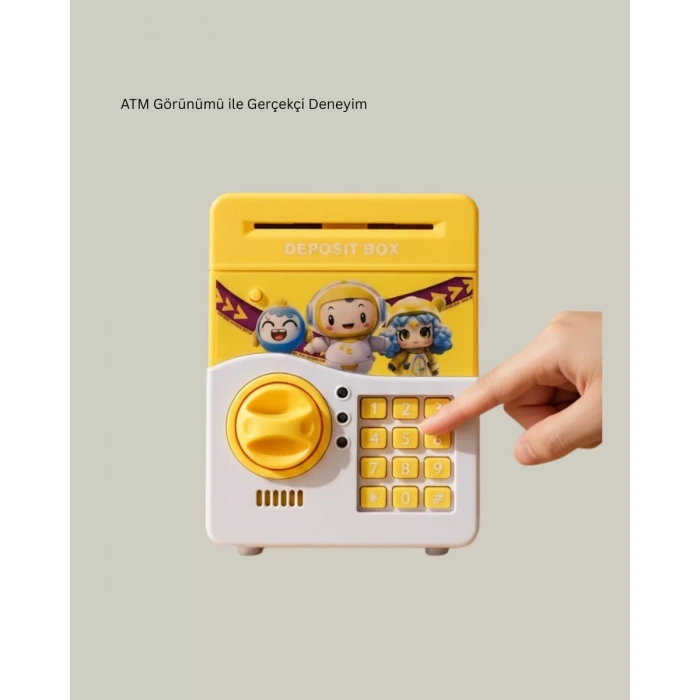 HERŞEYTREND ATM Tasarımlı Sarı Işıklı Sesli Elektronik Kumbara