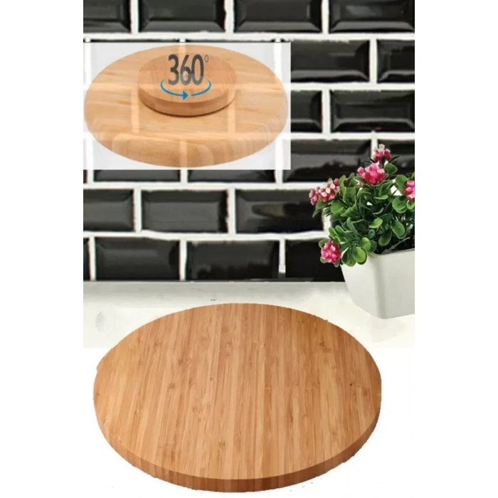 HERŞEYTREND Bambu Döner Standlı 35 cm Lüx Sunum Tabağ Royaleks-BLS3535DBNR