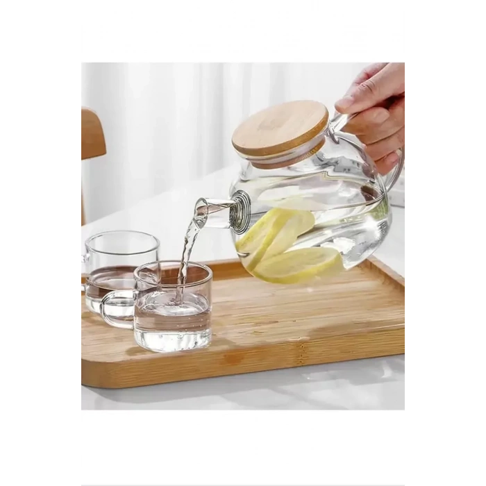 HERŞEYTREND Bambu Kapaklı Borosilikat Cam Demlik 1000ml Royaleks-CM-2000