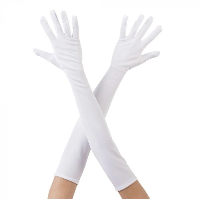 HERŞEYTREND Beyaz Renk Dirseğe Kadar Uzun Kumaş Eldiven 40 cm