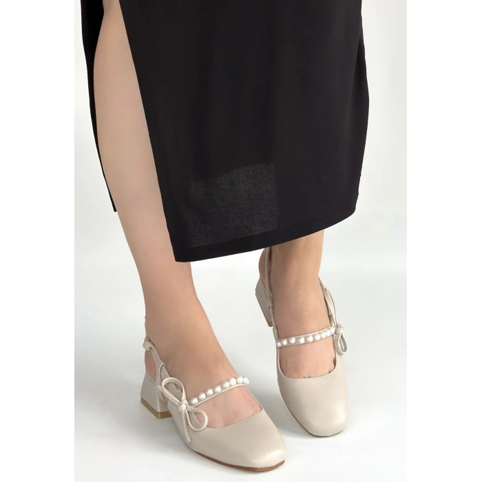 HERŞEYTREND Ceyda Bej Cilt Topuklu Ayakkabı