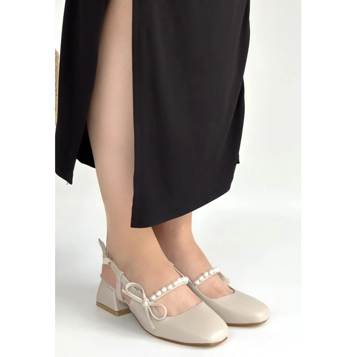 HERŞEYTREND Ceyda Bej Cilt Topuklu Ayakkabı