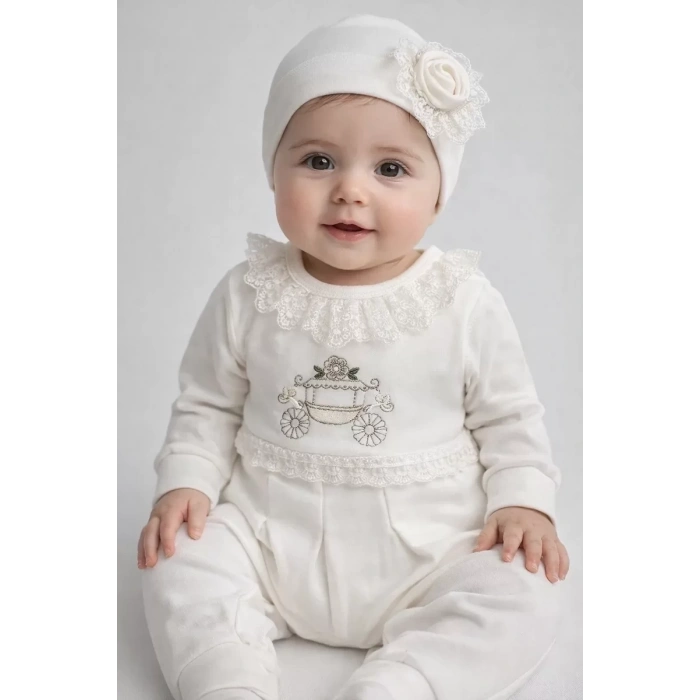 HERŞEYTREND Çiçekli Araba Nakışlı Dantelli Tulum