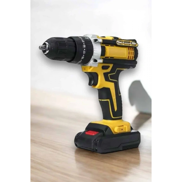 HERŞEYTREND Çift Bataryalı Metal Dişli Darbeli Şarjlı Matkap Seti 24W Güç ve 24 Parça Aksesuar