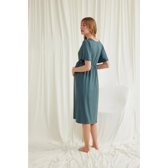 HERŞEYTREND  Dantelli Önü Düğmeli Hamile Lohusa Viskon Gecelik