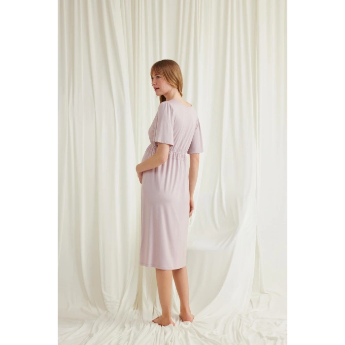 HERŞEYTREND  Dantelli Önü Düğmeli Hamile Lohusa Viskon Gecelik