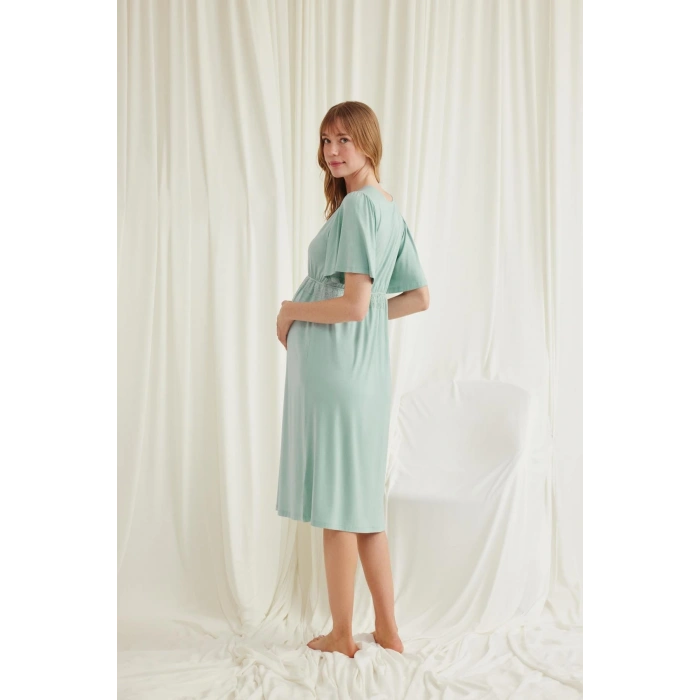 HERŞEYTREND  Dantelli Önü Düğmeli Hamile Lohusa Viskon Gecelik