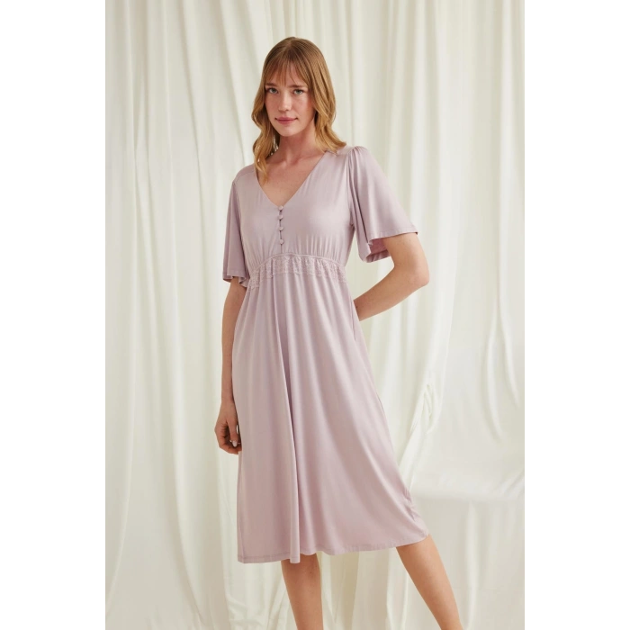 HERŞEYTREND  Dantelli Önü Düğmeli Hamile Lohusa Viskon Gecelik