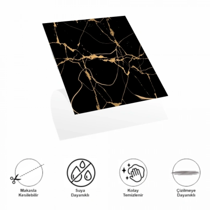HERŞEYTREND DecoHandy Yapışkanlı Pvc Yer Karosu 30x30cm 4Lü Paket - Black Edition 0,36m2