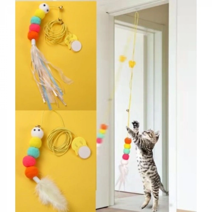 HERŞEYTREND Elastik Yapışkanlı Kedi Oyun Oltası