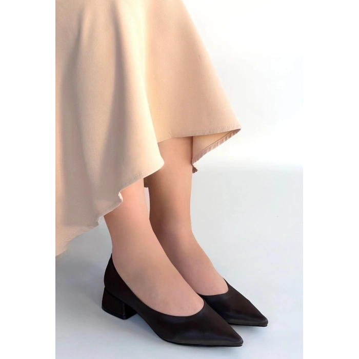 HERŞEYTREND Ferla Acı Kahve Cilt Topuklu Ayakkabı