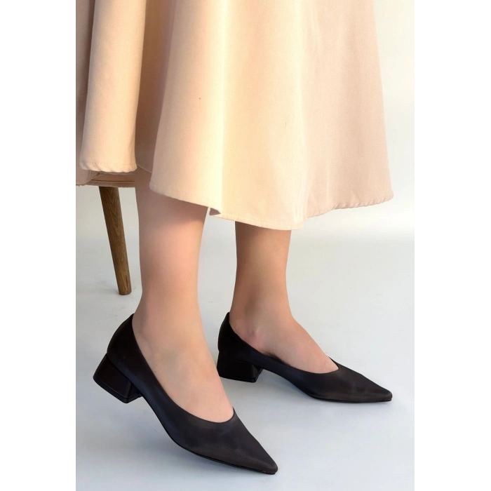 HERŞEYTREND Ferla Acı Kahve Cilt Topuklu Ayakkabı