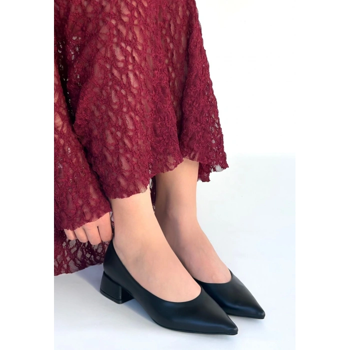 HERŞEYTREND Ferla Siyah Cilt Topuklu Ayakkabı