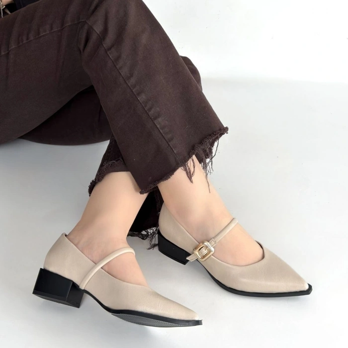 HERŞEYTREND Galye Bej Cilt Topuklu Ayakkabı