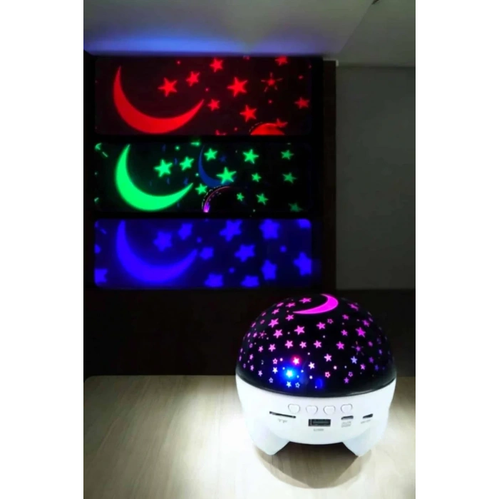 HERŞEYTREND Gece Lambası Projeksiyon Görünümlü Şarjlı Yıldızlı Yuvarlak