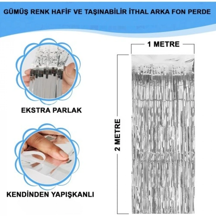 HERŞEYTREND Gümüş Metalize Saçaklı Fon Perde