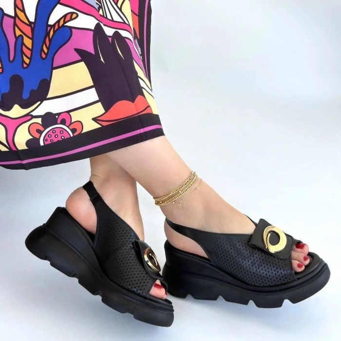 HERŞEYTREND Gwon Siyah Cilt Dolgu Topuk Sandalet