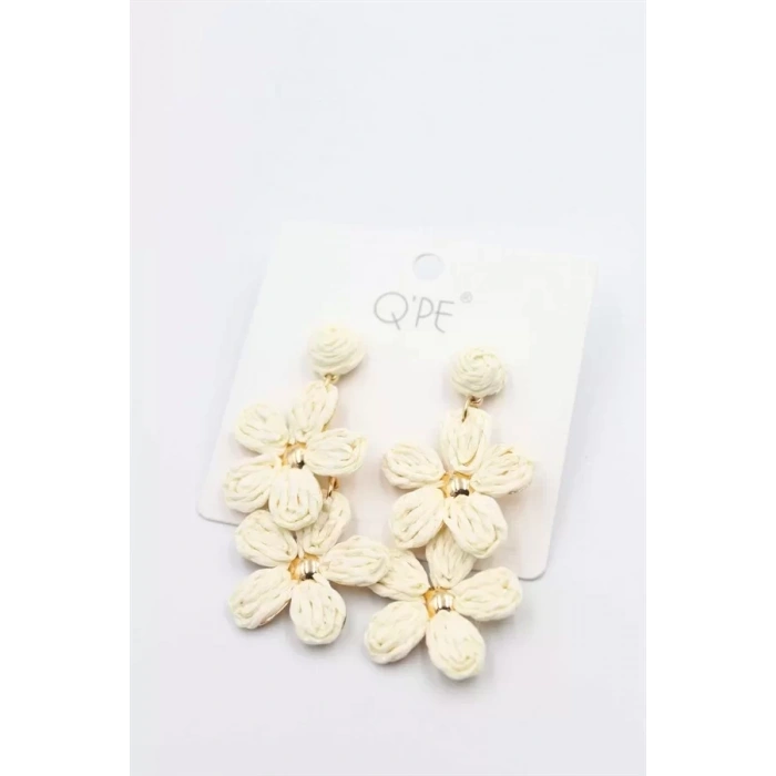 HERŞEYTREND Hasır Çiçek Küpe - Krem