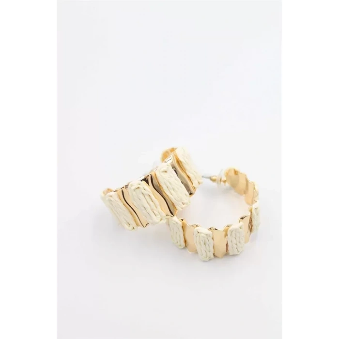 HERŞEYTREND Hasır Halka Küpe - Krem