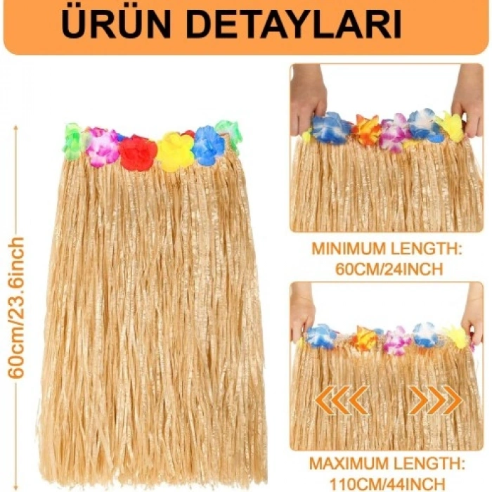 HERŞEYTREND Hawaii Tarzı Hula Eteği – 60 cm Hasır Naturel Etek