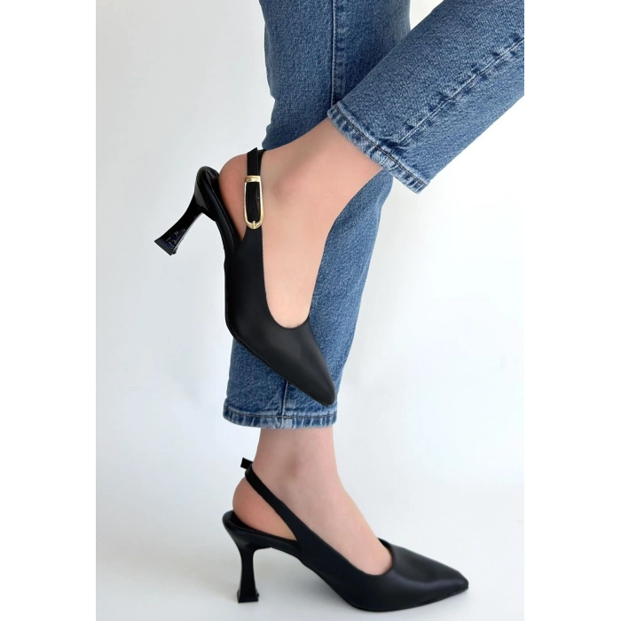 HERŞEYTREND Hies Siyah Cilt Topuklu Ayakkabı