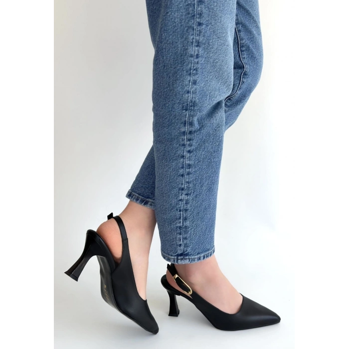 HERŞEYTREND Hies Siyah Cilt Topuklu Ayakkabı