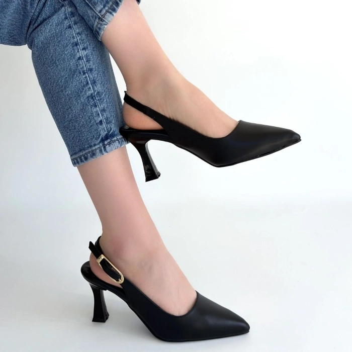 HERŞEYTREND Hies Siyah Cilt Topuklu Ayakkabı