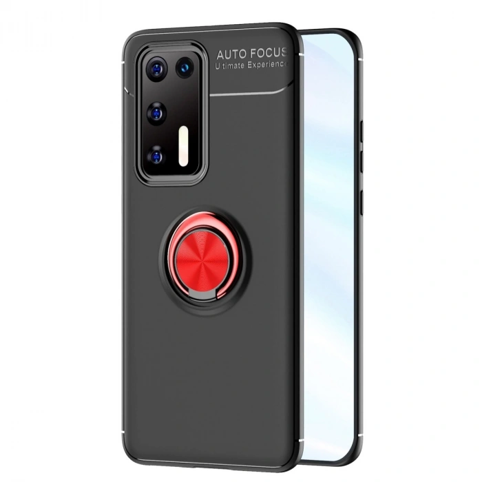 HERŞEYTREND Huawei P40 Kılıf Range Yüzüklü Silikon - Siyah-kırmızı