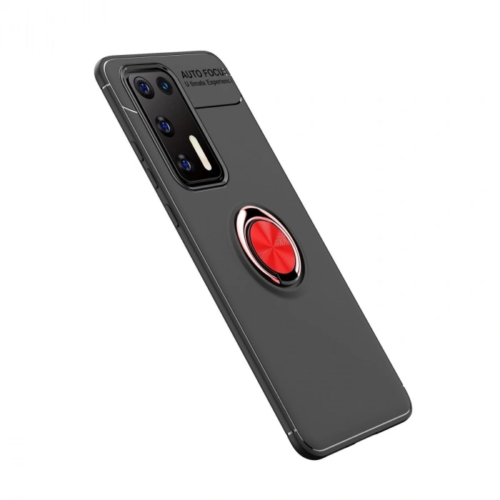 HERŞEYTREND Huawei P40 Kılıf Range Yüzüklü Silikon - Siyah-kırmızı