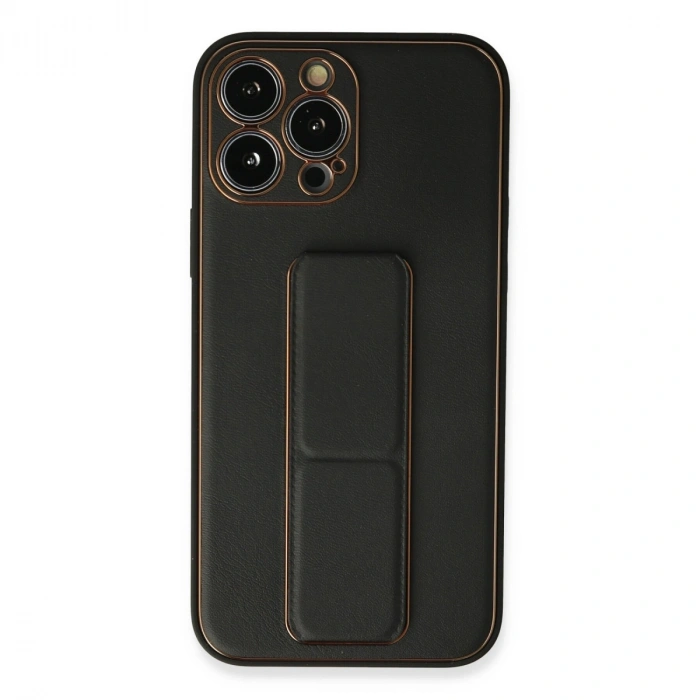 HERŞEYTREND İphone 13 Pro Kılıf Coco Deri Standlı Kapak - Siyah