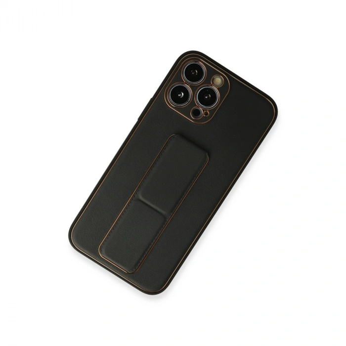 HERŞEYTREND İphone 13 Pro Max Kılıf Coco Deri Standlı Kapak - Siyah