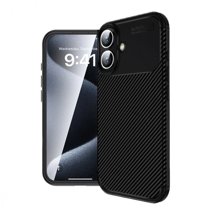 HERŞEYTREND İphone 16 Kılıf Auto Focus Karbon Kapak - Siyah