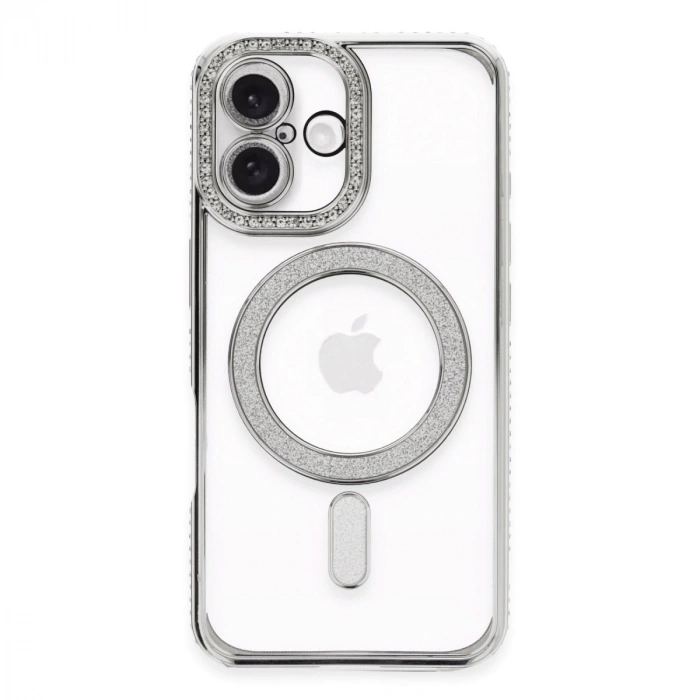HERŞEYTREND İphone 16 Kılıf Joke Simli Magneticsafe Kılıf - Gümüş