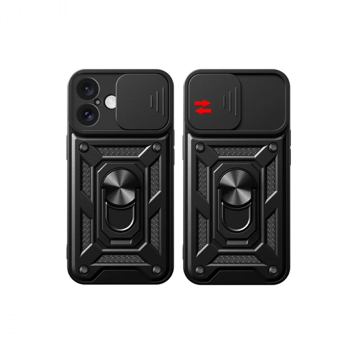 HERŞEYTREND İphone 16 Kılıf Pars Lens Yüzüklü Silikon - Siyah