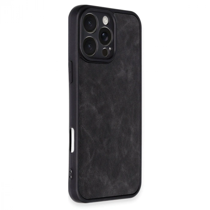 HERŞEYTREND İphone 16 Pro Kılıf Aras Deri Kapak - Siyah