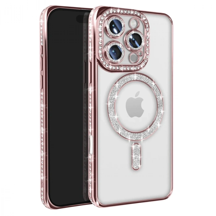 HERŞEYTREND İphone 16 Pro Max Kılıf Joke Simli Magneticsafe Kılıf - Pembe