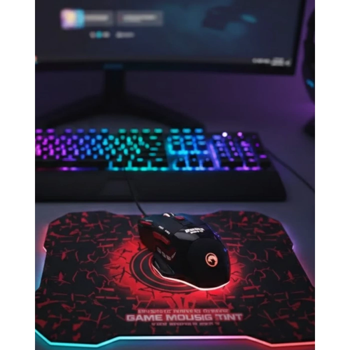 HERŞEYTREND Işıklı Oyuncu Mouse ve Mousepad Seti Ergonomik Tasarım ve RGB Aydınlatma