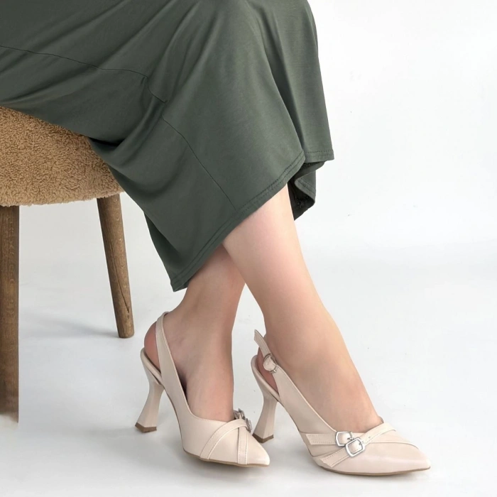 HERŞEYTREND Jedda Bej Cilt Topuklu Ayakkabı