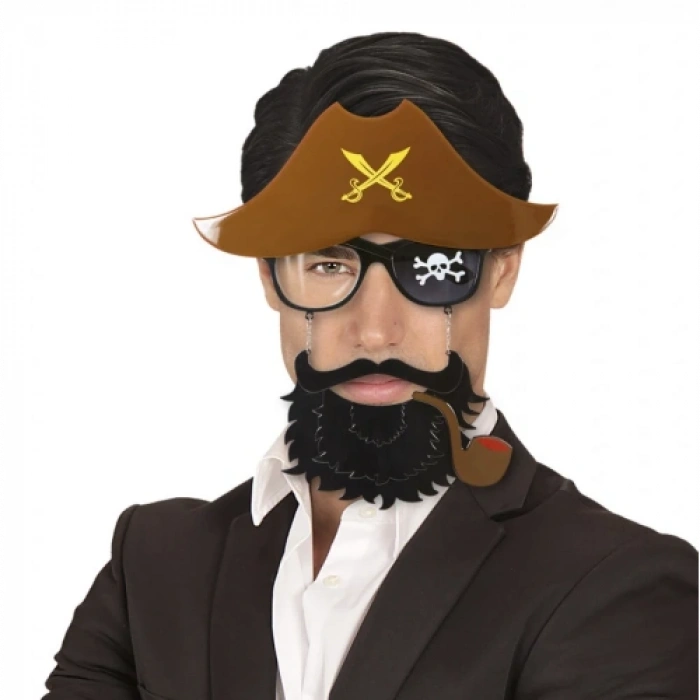 HERŞEYTREND Kahve Şapkalı Pipolu Jack Sparrow Gözlüğü