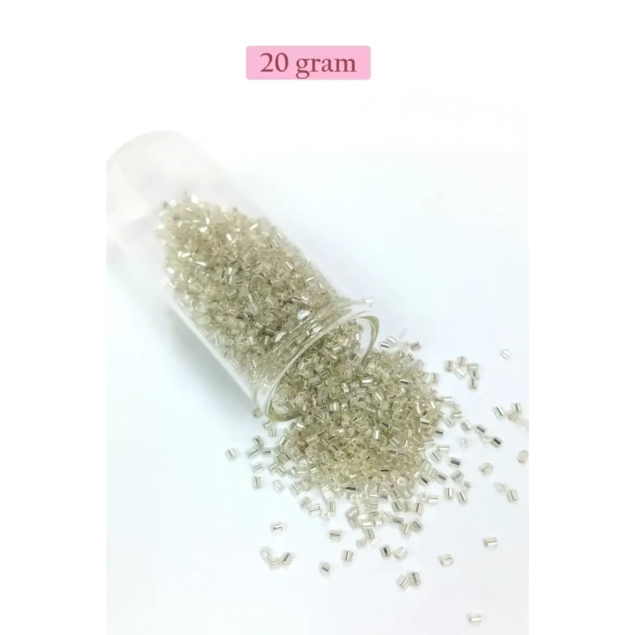HERŞEYTREND Kesme Cam Boncuk 2mm - 20 Gram - Şeffaf Gümüş -BNC330