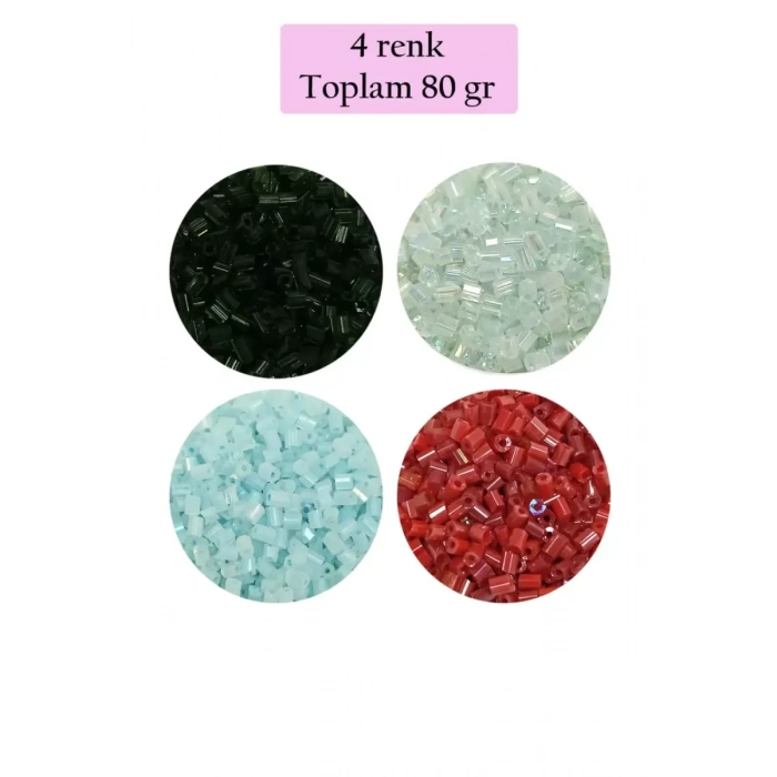 HERŞEYTREND Kesme Cam Boncuk 2mm - 4 Renk - Toplam 80 Gram - BNC439