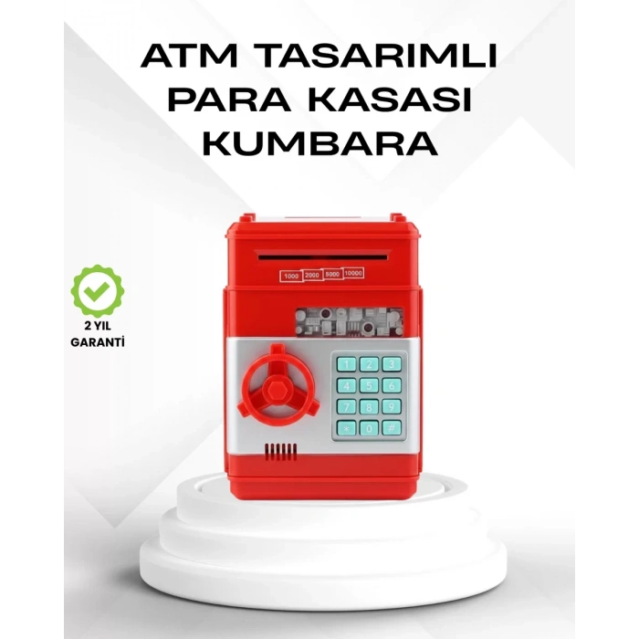 HERŞEYTREND Kırmızı Şifreli ATM Kasa Para Yutan Kumbara