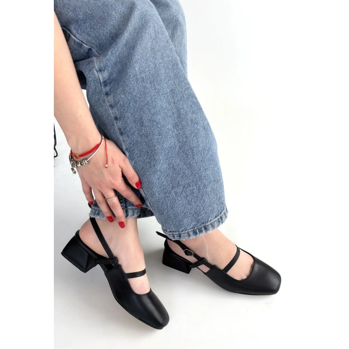 HERŞEYTREND Liva Siyah Cilt Topuklu Ayakkabı