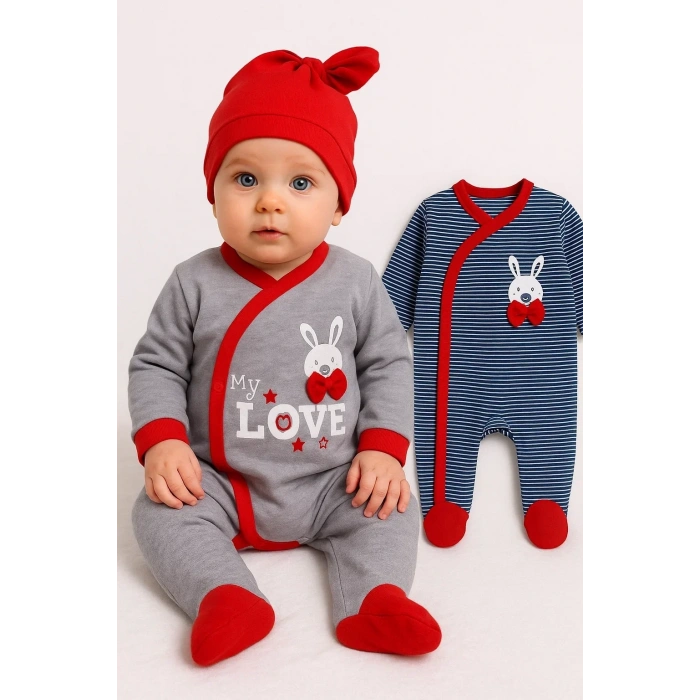 HERŞEYTREND Love Desenli Erkek Bebek 4lü Tulum Seti