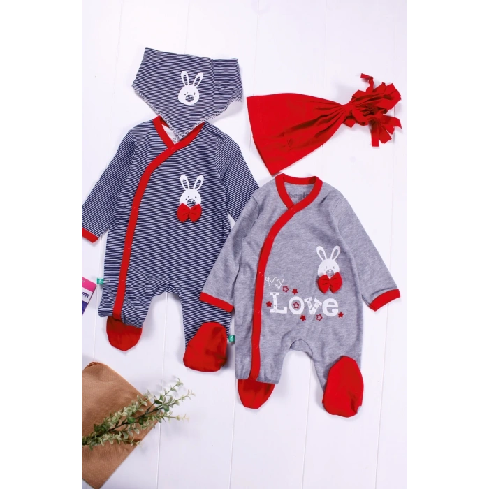 HERŞEYTREND Love Desenli Erkek Bebek 4lü Tulum Seti