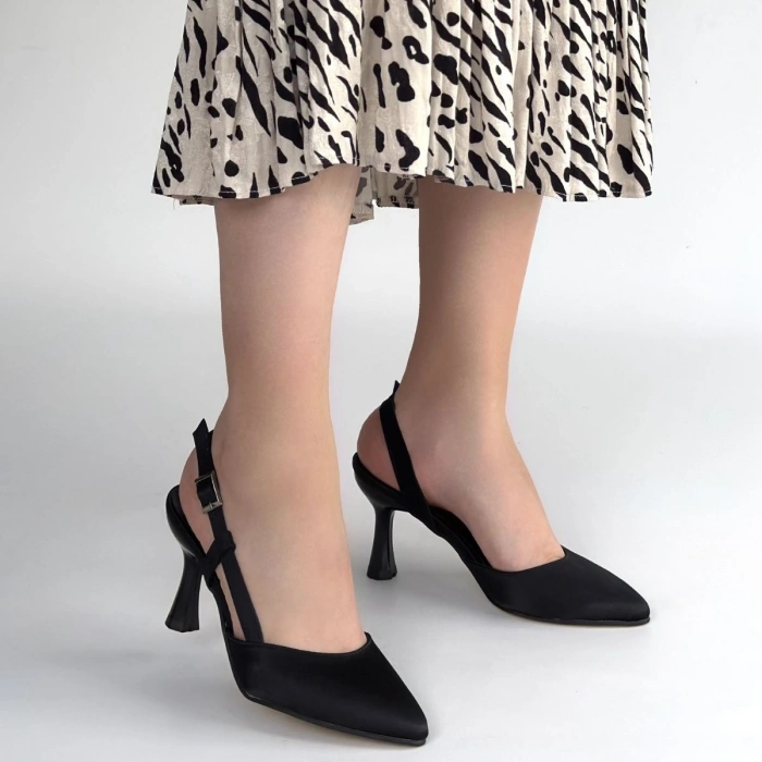 HERŞEYTREND Minde Siyah Saten Topuklu Ayakkabı