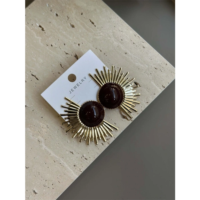 HERŞEYTREND Mineli Güneş Küpe - Kahverengi