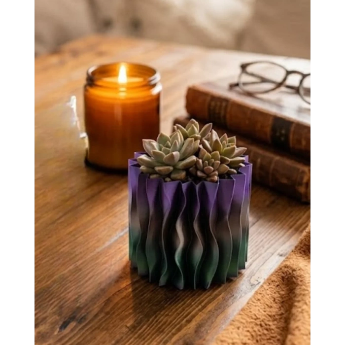 HERŞEYTREND Minimalist Dalgalı Tasarımlı Mor Dekoratif 3D Vazo Masa Dekoru