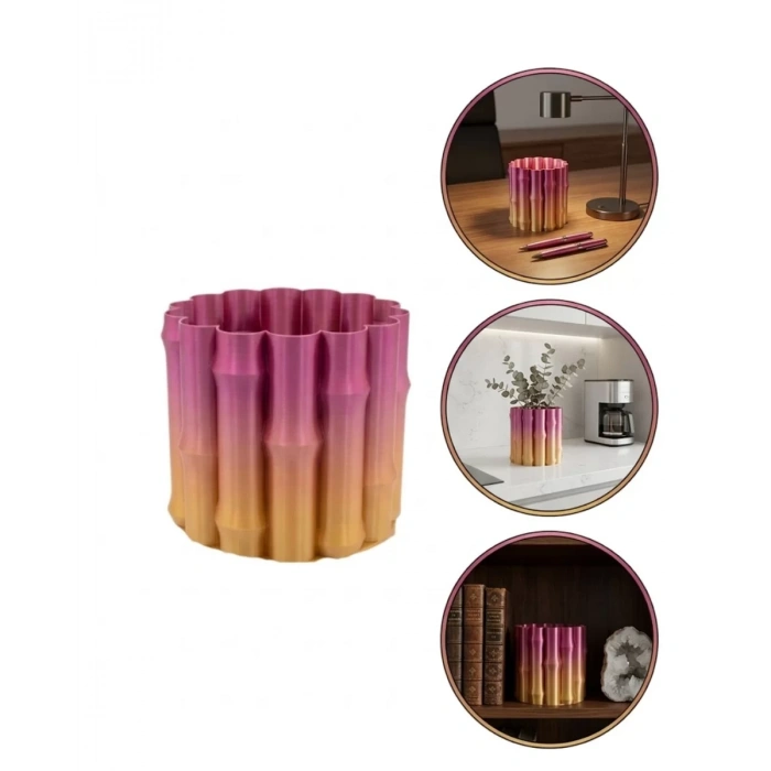 HERŞEYTREND Modern 3D Baskı Mor Sarı Vazo Ev Ofis Dekorasyon Şık Tasarım