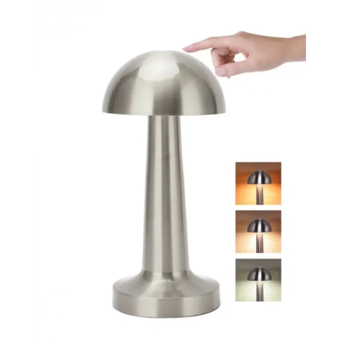 HERŞEYTREND Modern Mantar Masa Lambası Dokunmatik 3 Işık Modlu Şarjlı Kablosuz LED